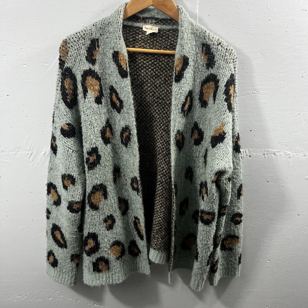 Hem & Thread Cateye Blue Brown Womens Chunky Cozy Cardigan M/L Style 7112
